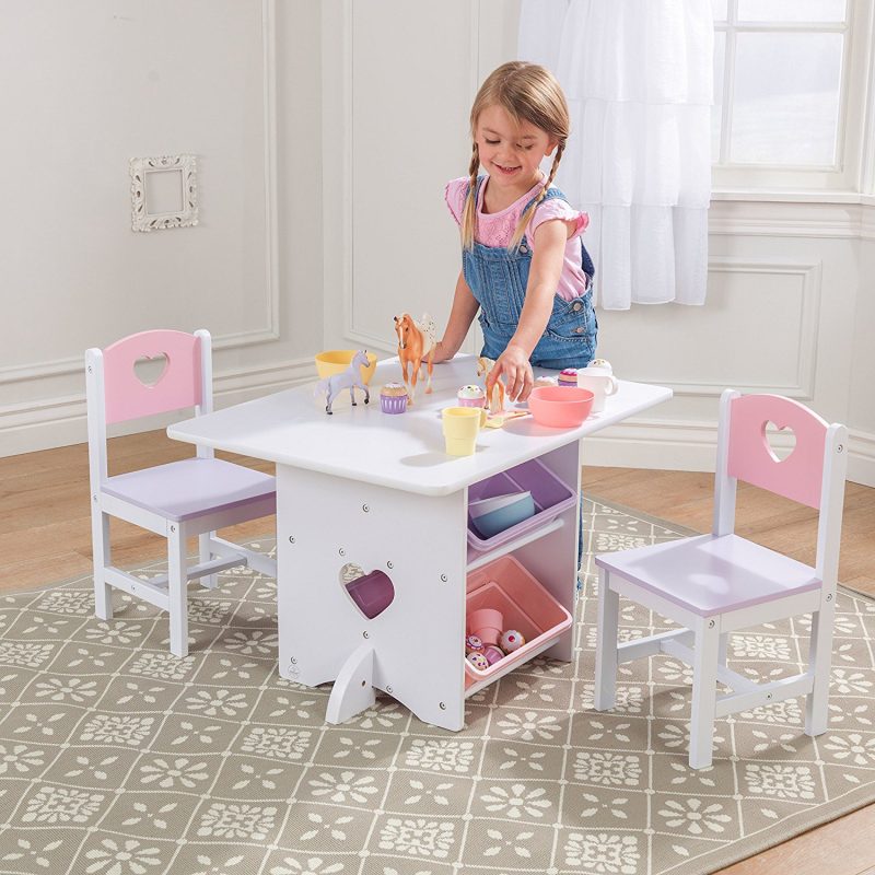 Table and Chair Set with Pastel Coloured Storage Bins