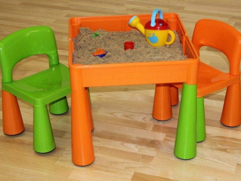 Play table filled with sand