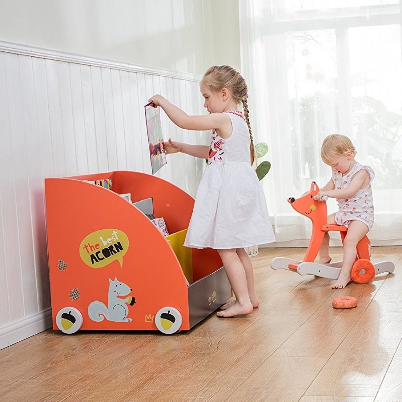 Orange painted mobile bookcase