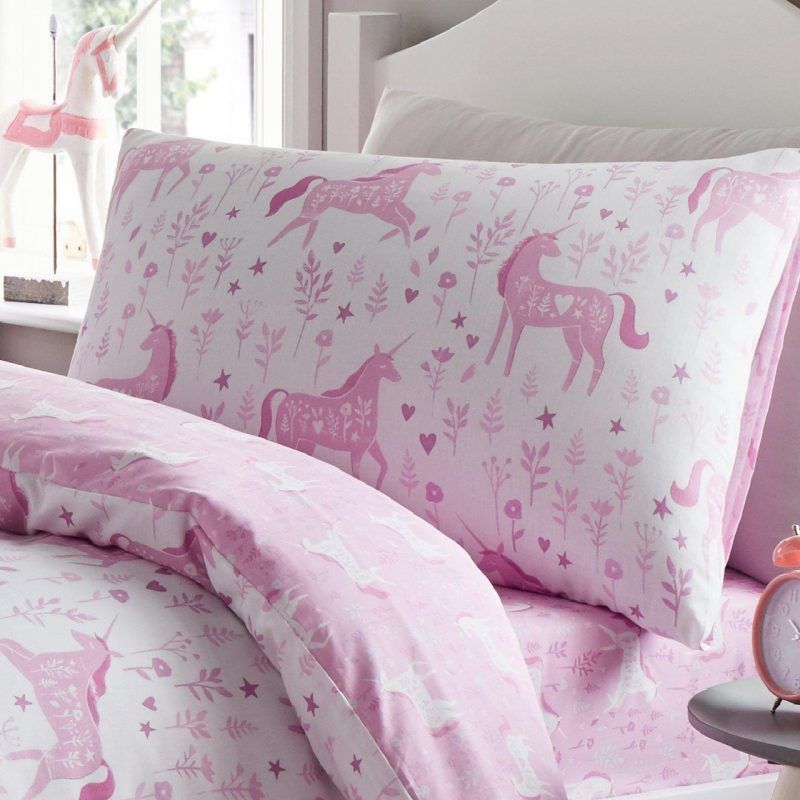 Pink unicorns bedding set