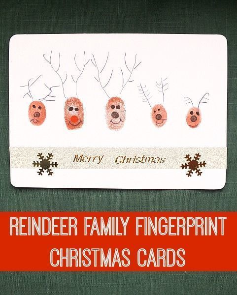 Reindeer family fingerprint cards