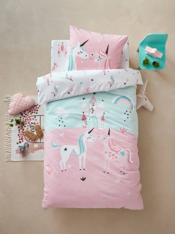 Pink & blue unicorn theme bedding set