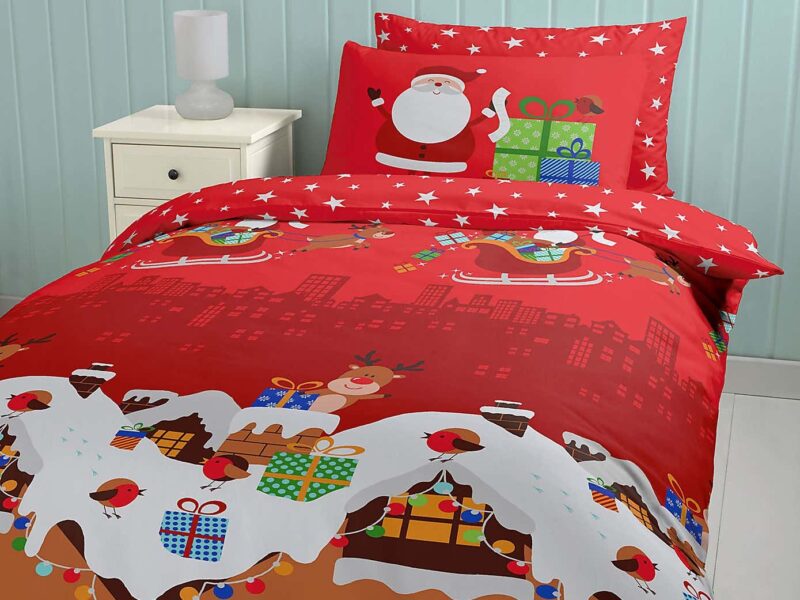 Bold red Christmas themed bedding set