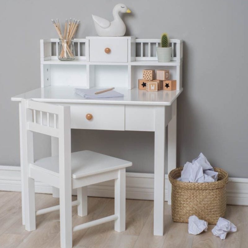 childrens white desk with drawers