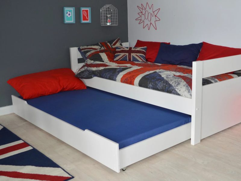 White-painted single bed with trundle guest bed