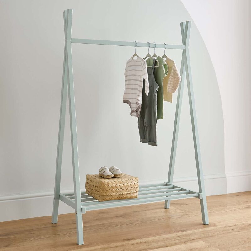 Pastel green clothes rail