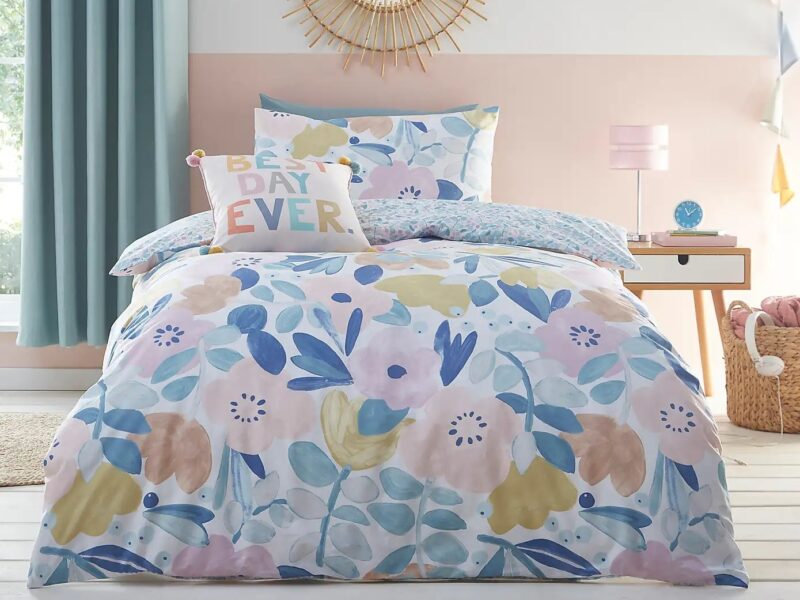 Bold floral pattern in subtle pastel shades