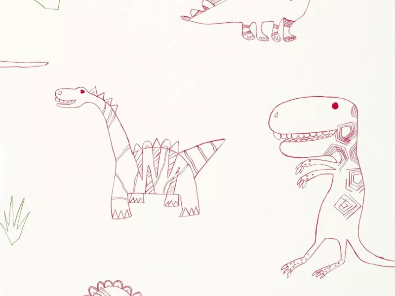 Red outline dinosaur characters on a plain background