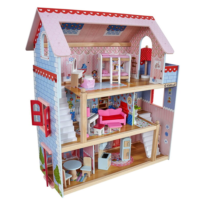 3-tier open doll's house with accessories