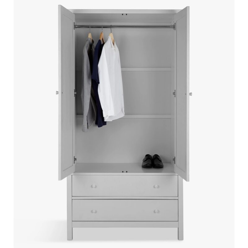 2 door grey-painted wardrobe with 2 drawers