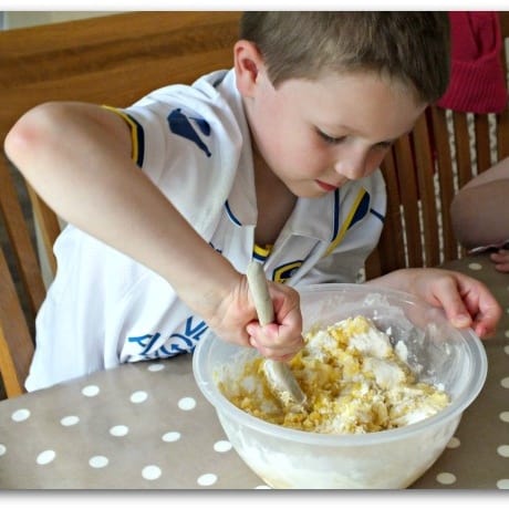 Stirring the chocolate cake mix