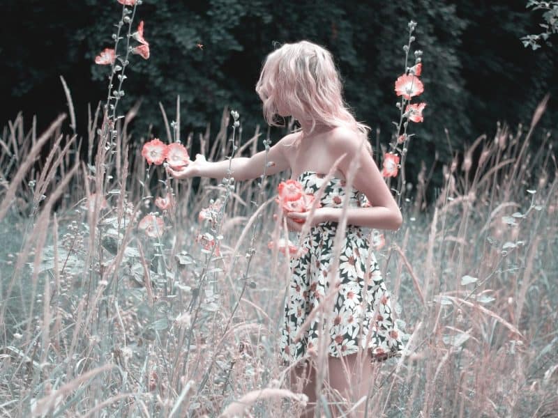 Girl picking flowers