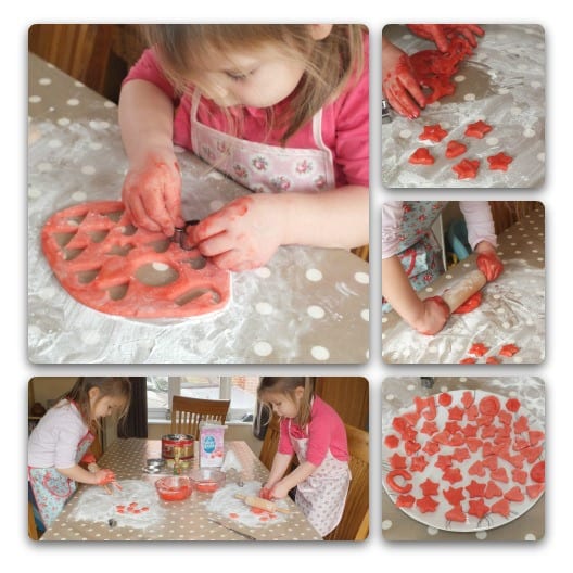 Cutting out the sweets from tolled out marzipan