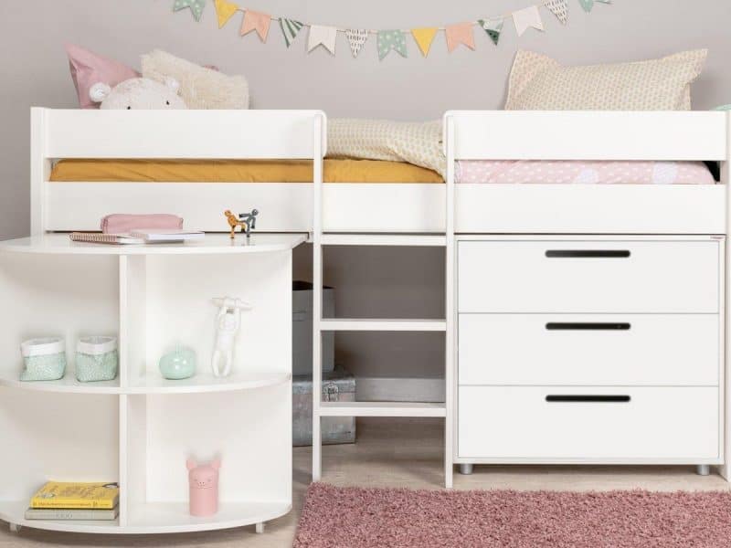 Mid-sleeper bed with desk and drawers