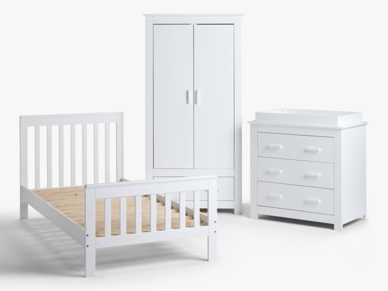 White painted bed frame, dresser and wardrobe