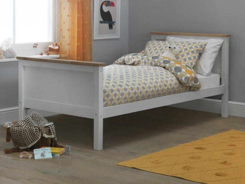 Kid's bed frame with oak trim