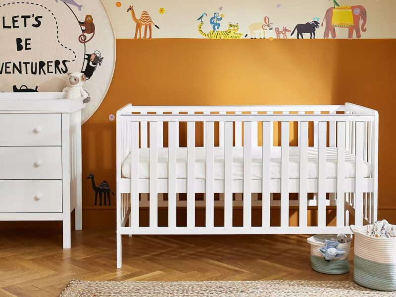 White-painted cot and matching dresser