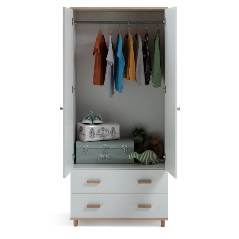 White/acacia double wardrobe with 2 drawers