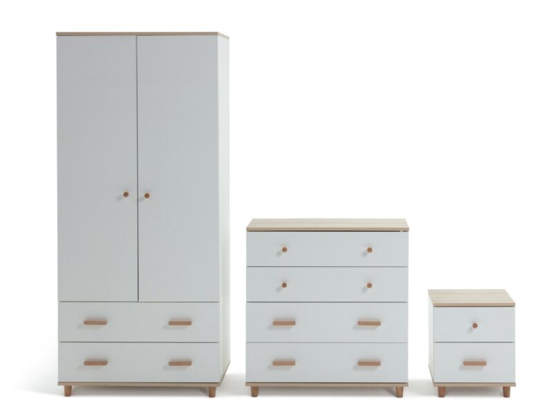 Kid's white/acacia bedroom furniture set