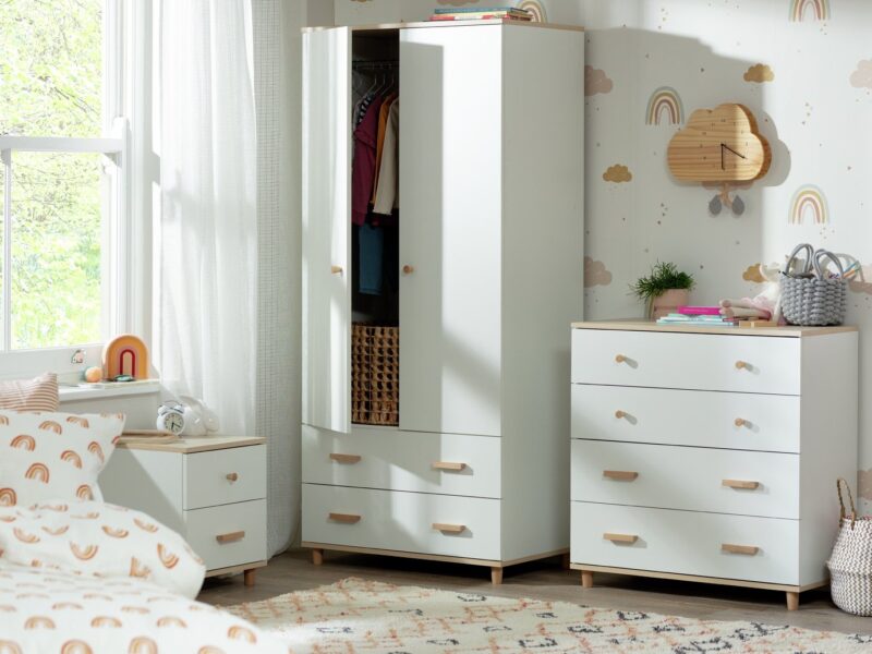 White kid's bedroom furniture with acacia wood handles