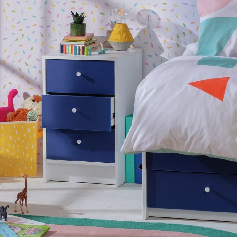 Blue and white bedside chest