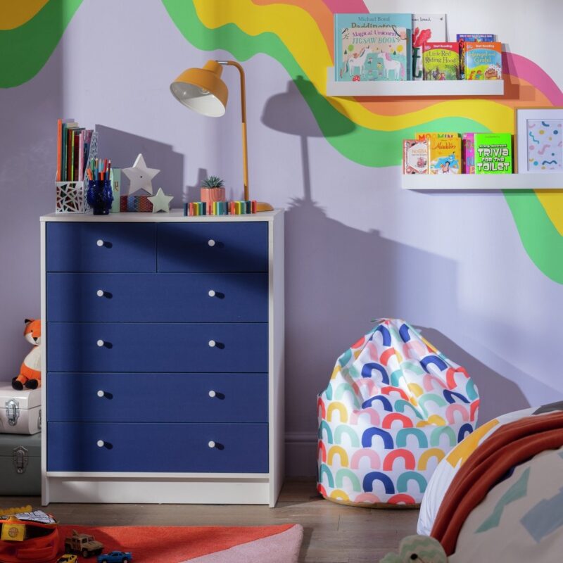 Blue and white drawer chest