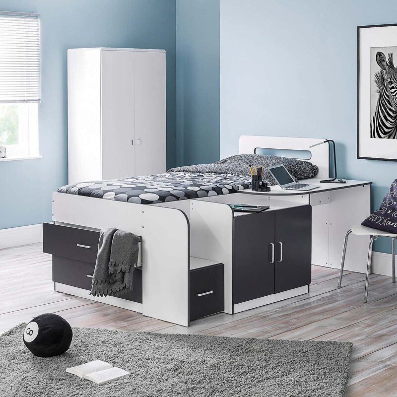 Grey and white cabin bed