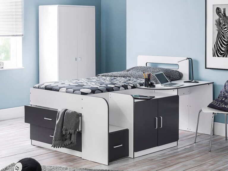 Dark grey and white cabin bed