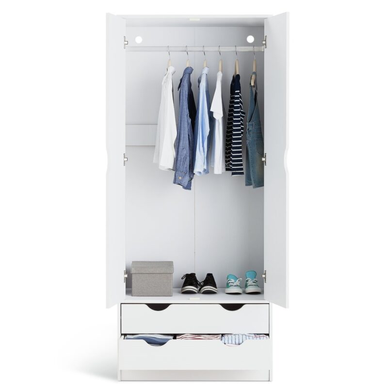 white 2-door wardrobe with 2 drawers