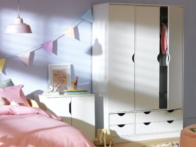 white 3-drawer wardrobe with 4 drawers