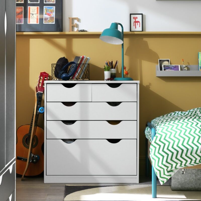 white 5 drawer chest