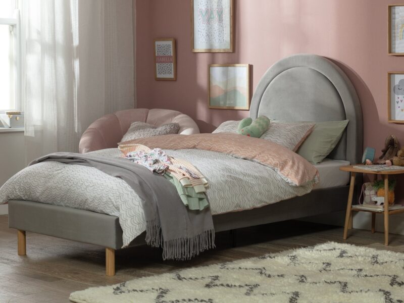 Grey fabric upholstered bed frame