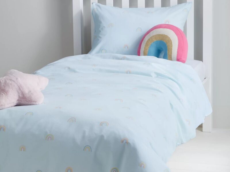 Pale blue duvet set with rainbow prints