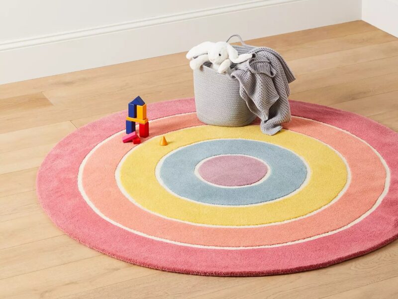 Round rainbow colour rug