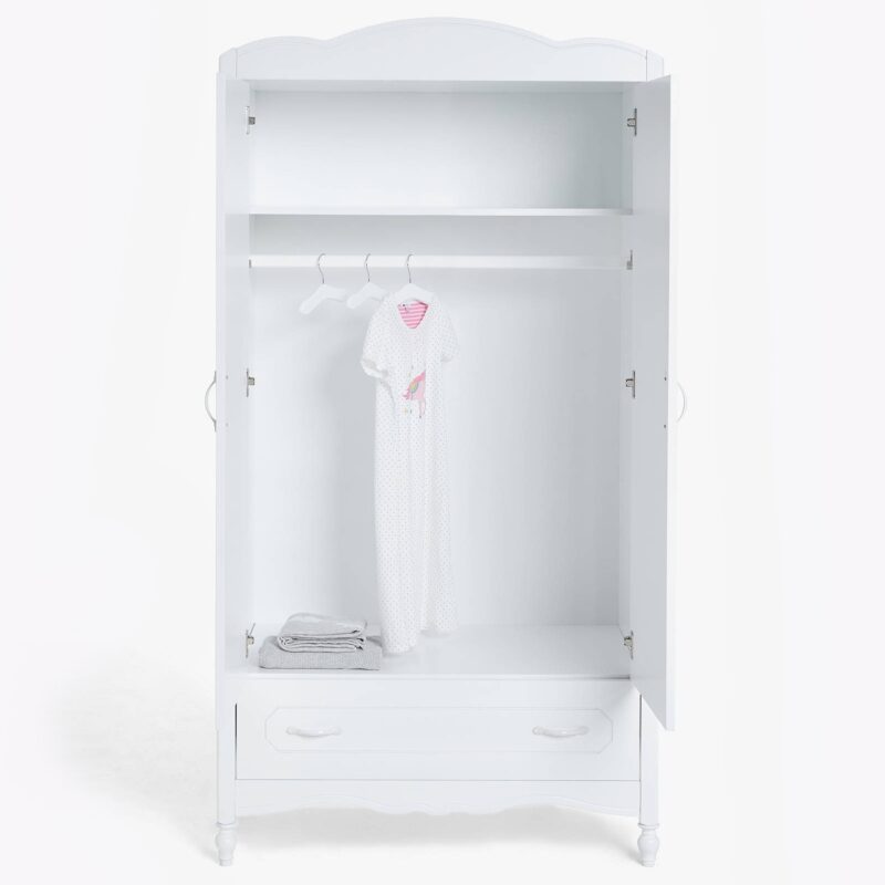 White, 2-door, 1 drawer nursery wardrobe