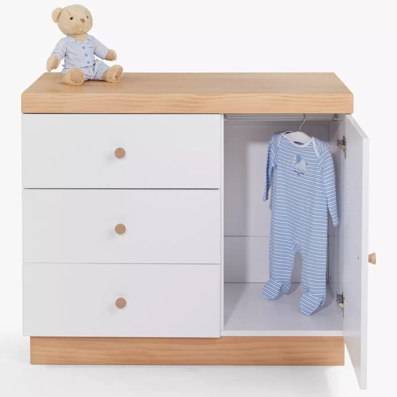 White and natural wood dresser