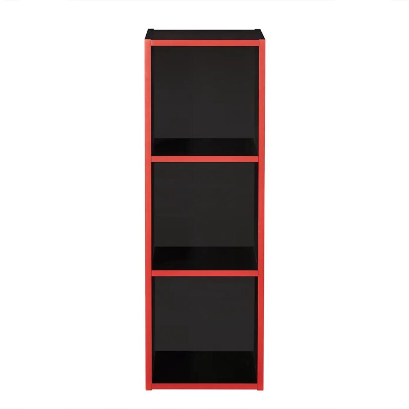 Black 3 cube vertical unit with red painted fronts