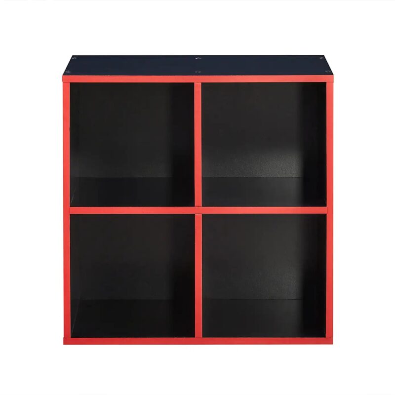 Black 4 cube storage unit with red painted front