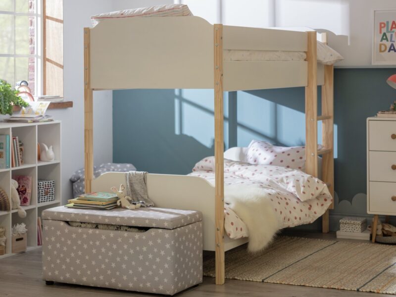 White and oak bunk beds