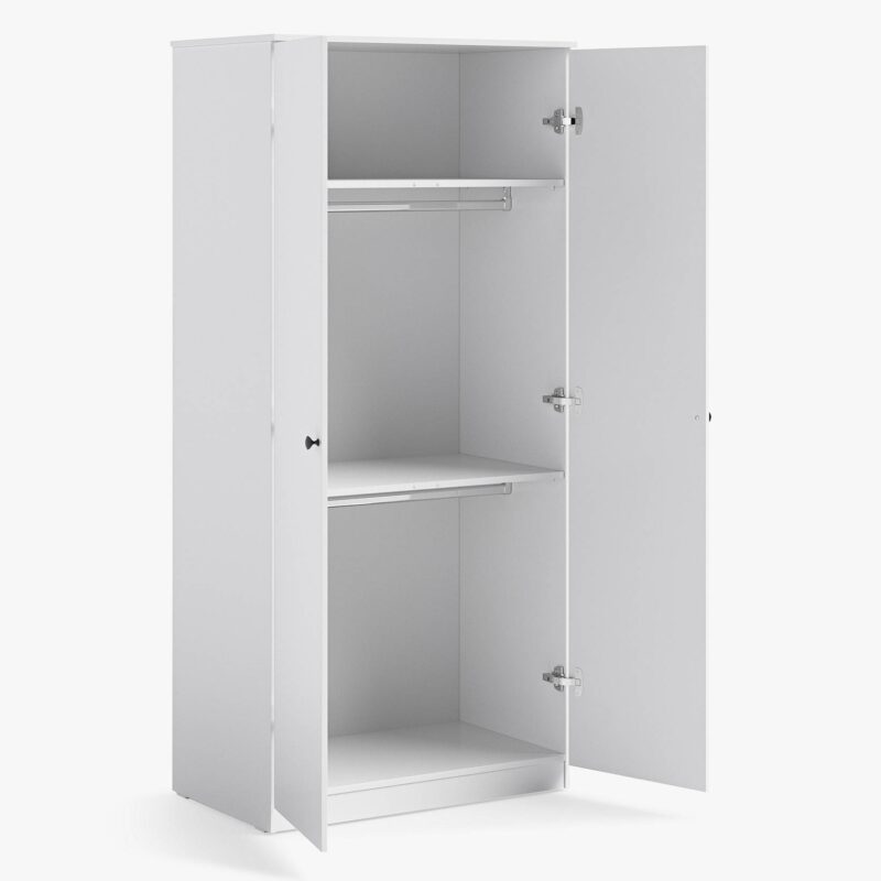 White, 2-door wardrobe with 2 shelves