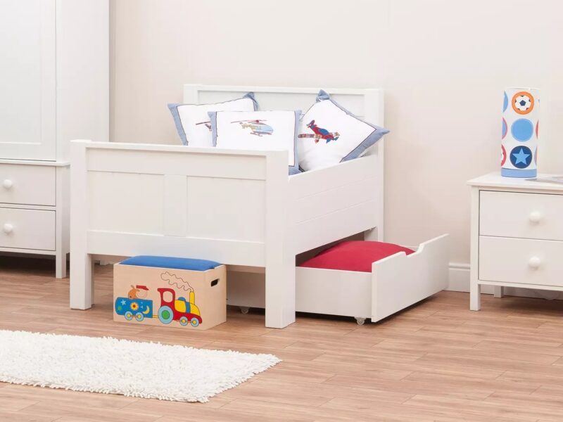 White painted junior bed with trundle base