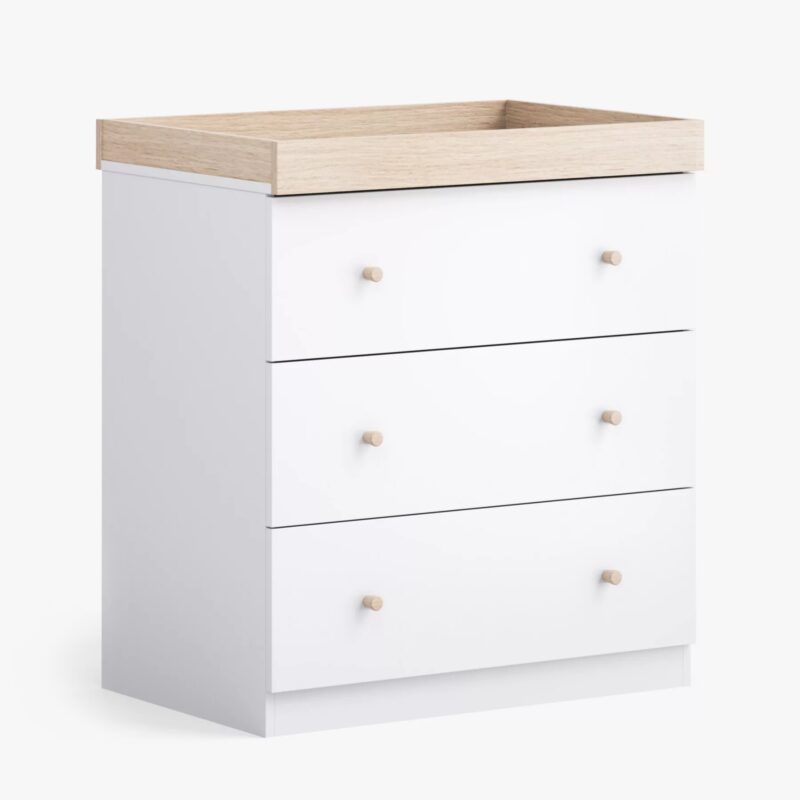 Light-grey 3-drawer dresser with oak changer top