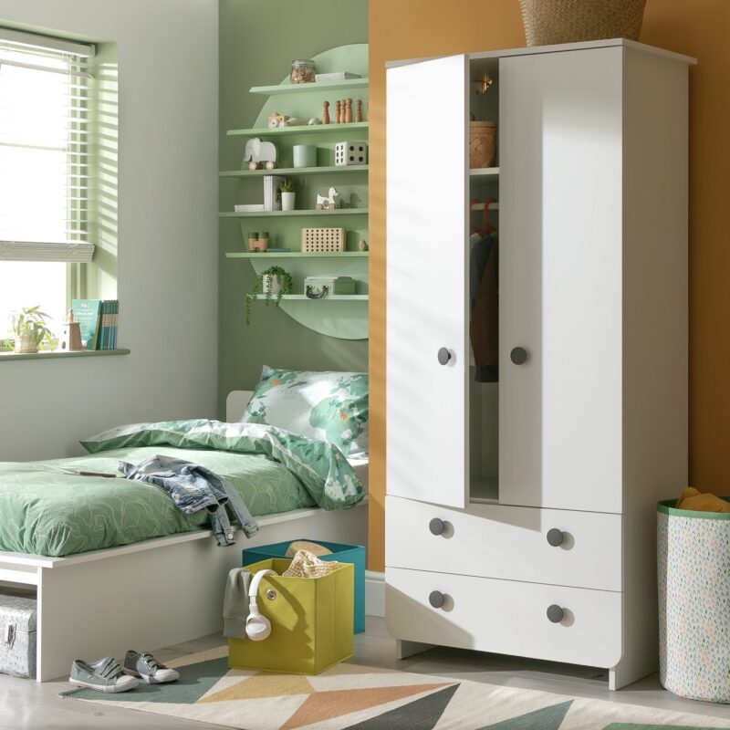 Children's white 2 door wardrobe with 2-drawers