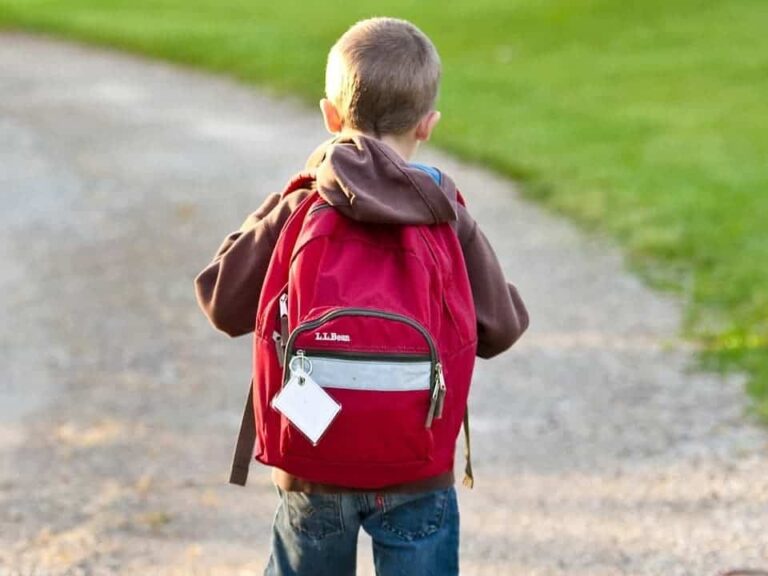 Child walking to school with a backpack