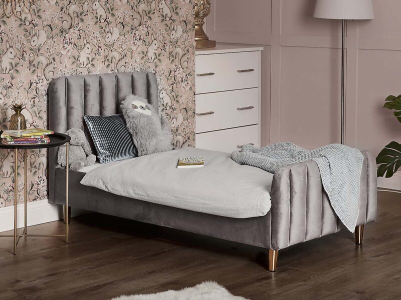 Kid's grey velvet bed