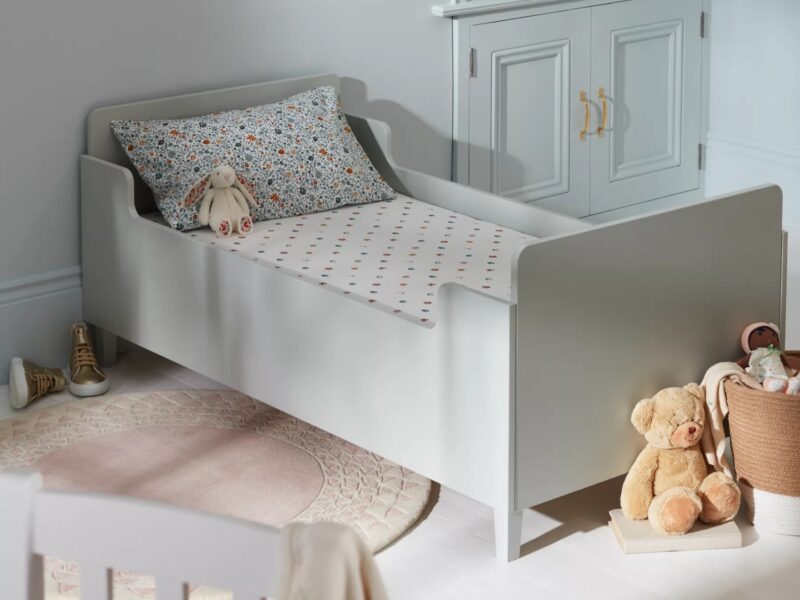 Grey-painted toddler bed