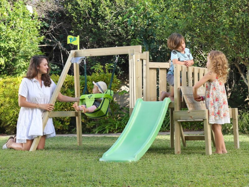 Toddler's wooden activity centre with swing and slide