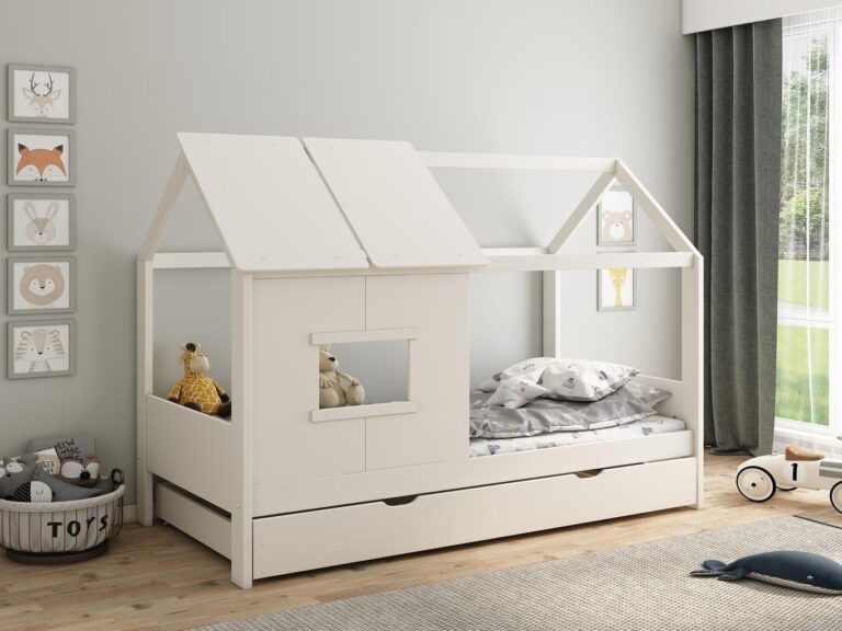 White-painted playhouse-style children's bed