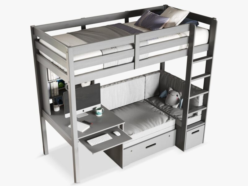 Grey high sleeper with futon