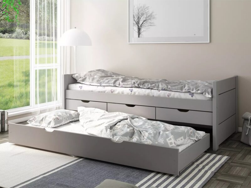 Grey captain's bed with trundle and drawers